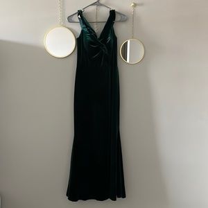 Revelry Off The Shoulder Green Velvet Bridesmaid Dress